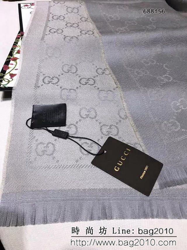 GUCCI古馳經典款 官網16年最新GG羊毛提花系列長圍巾 688156 LLWJ6924